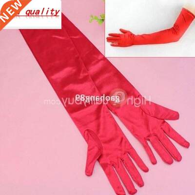 1par Graceful Women Lady Red Satn Long Fnger Gloves For