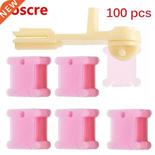 100Pcs Pink Plastic Floss Bobbins With Bobbin Winder, Floss