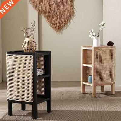 Solid Wood Rattan Bedside Table Japanese-style Side Cabinet