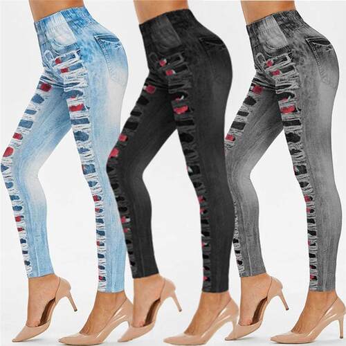 Jeans Leggings Big Size Women Yoga Long Leggings Faux Denim