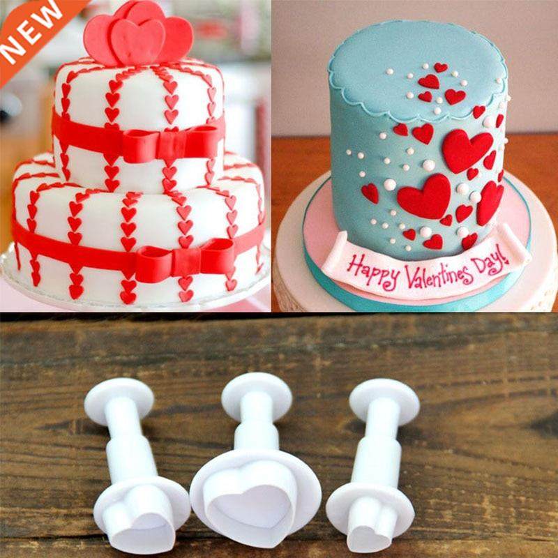 3Pc/set Heart Fondant Plunger Set Valentnes Love Sugar Craf