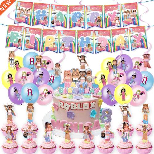 Pink Robloxs Birthday Party Decoration Robot Blocks Gae The