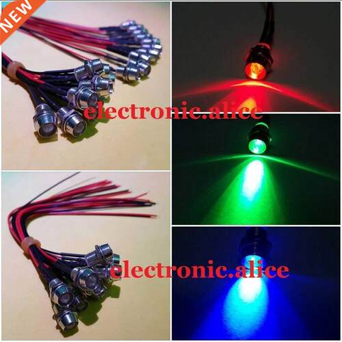 10-100pcs 5mm 12V colorful pre-wred LED Metal ndcator Pl