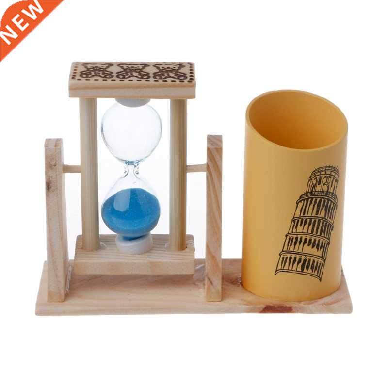 Timer Wood Pen Holder Office Desk Accessories with Hourglass