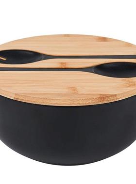 Bamboo Fiber Salad Bowl with Servers Set with Bamboo Lid Spo