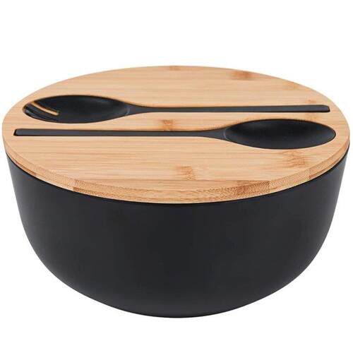 Bamboo Fiber Salad Bowl with Servers Set with Bamboo Lid Spo