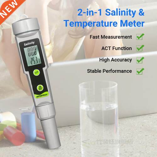 Portable Salinometer Waterproof Salinity Test Pen 2-in-1 Sal
