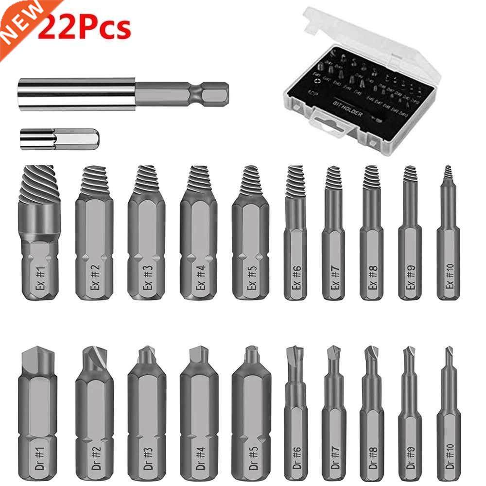 22PCS Damaged Screw Extractor Remover Drill Bit With Magneti