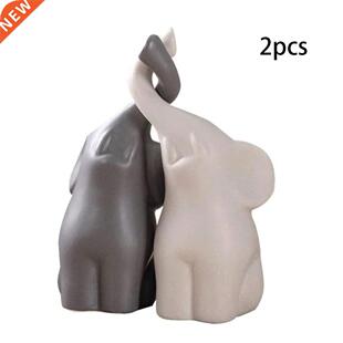 2pcs Ceramic Elephant Couples Figurines Miniatures Animal Or