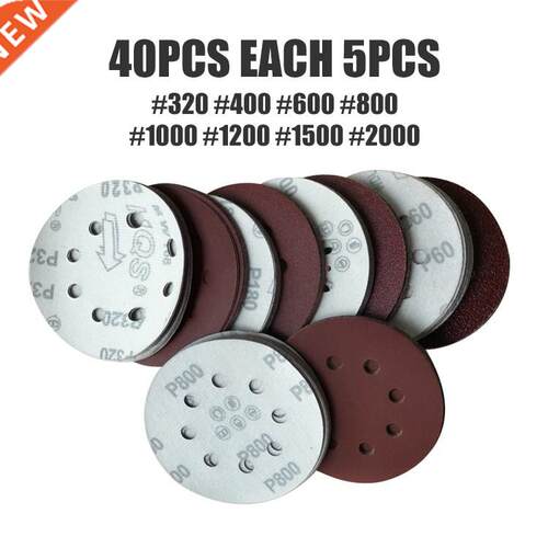 40pcs 125mm 8 hole Sander Disc Sanding Polishing Paper Sandp