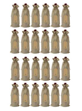24Pieces Burlap Wine Bags Jute Wine Bottle Bags With Drawstr