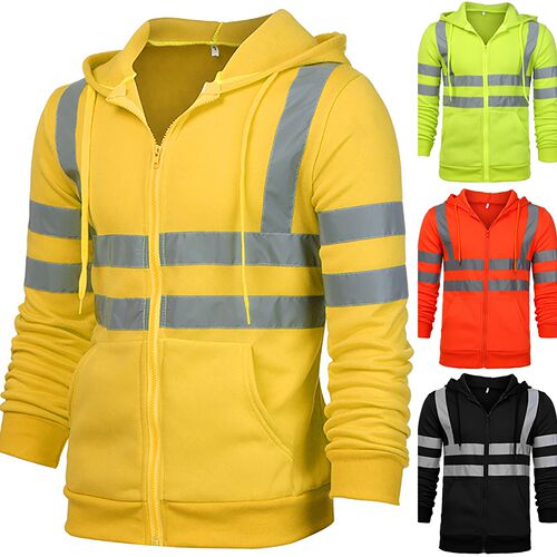 VICABO Men Stripe Patchwork Hooded  Jacket Ski Hoodies Refle