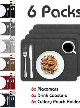 6 Piece/Set 4mm Thickness Felt Placemat Black-Table Mat Can