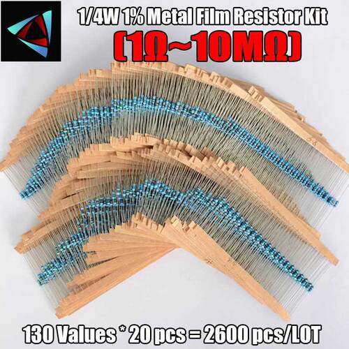2600pcs 130 Values 1/4W 0.25W 1% Metal Film Resistors Assort