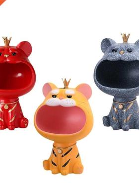 Modern Crowned Tiger Storage Box Resin Tigers Figurine Deskt