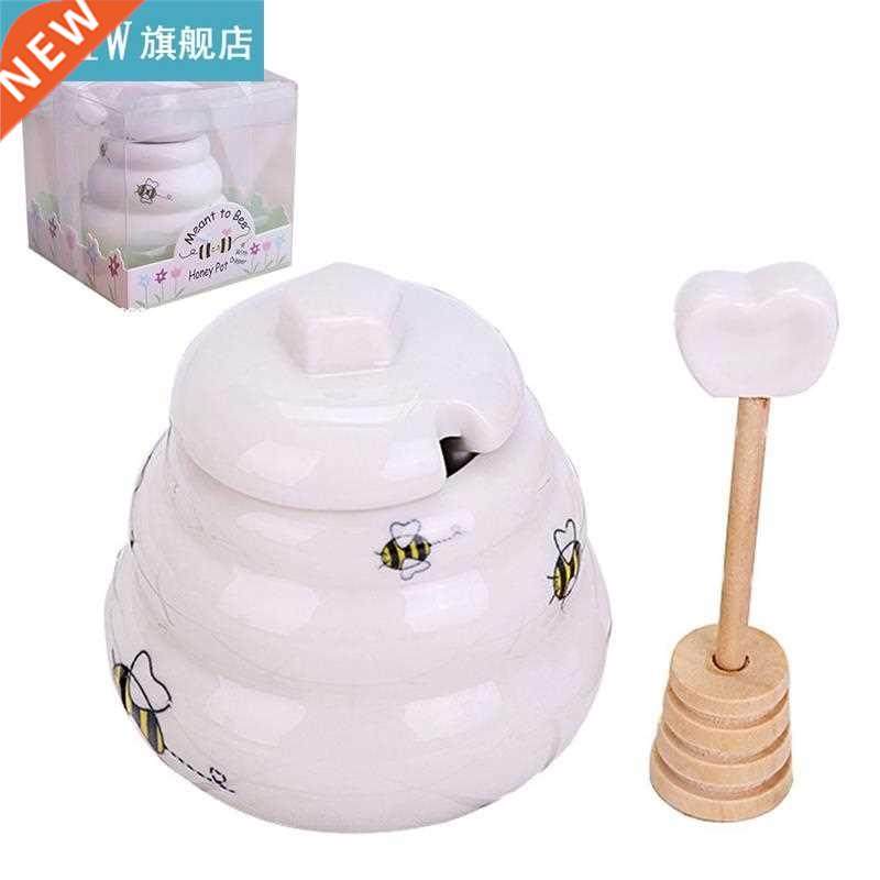 1pc Honey Pot Ceramic Bee Condiment Pot Honey Jar Po