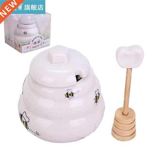 1pc Honey Pot Ceramic Bee Condiment Pot Honey Jar Po
