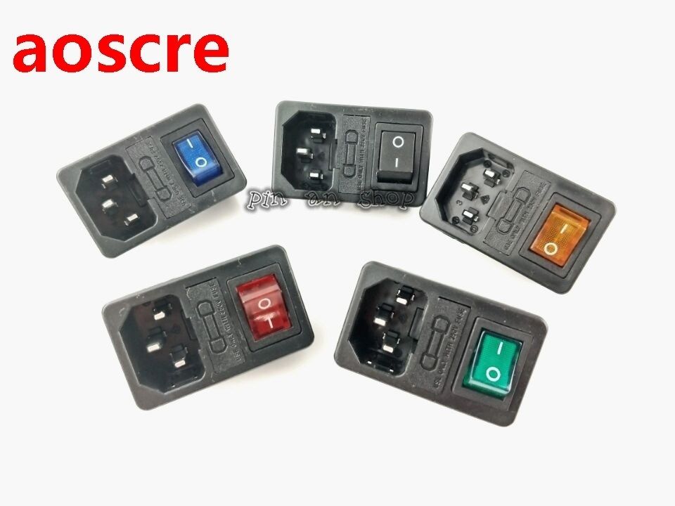 5pcs  with 10A fuse ! Multicolor Rocker Switch Fused IEC 320