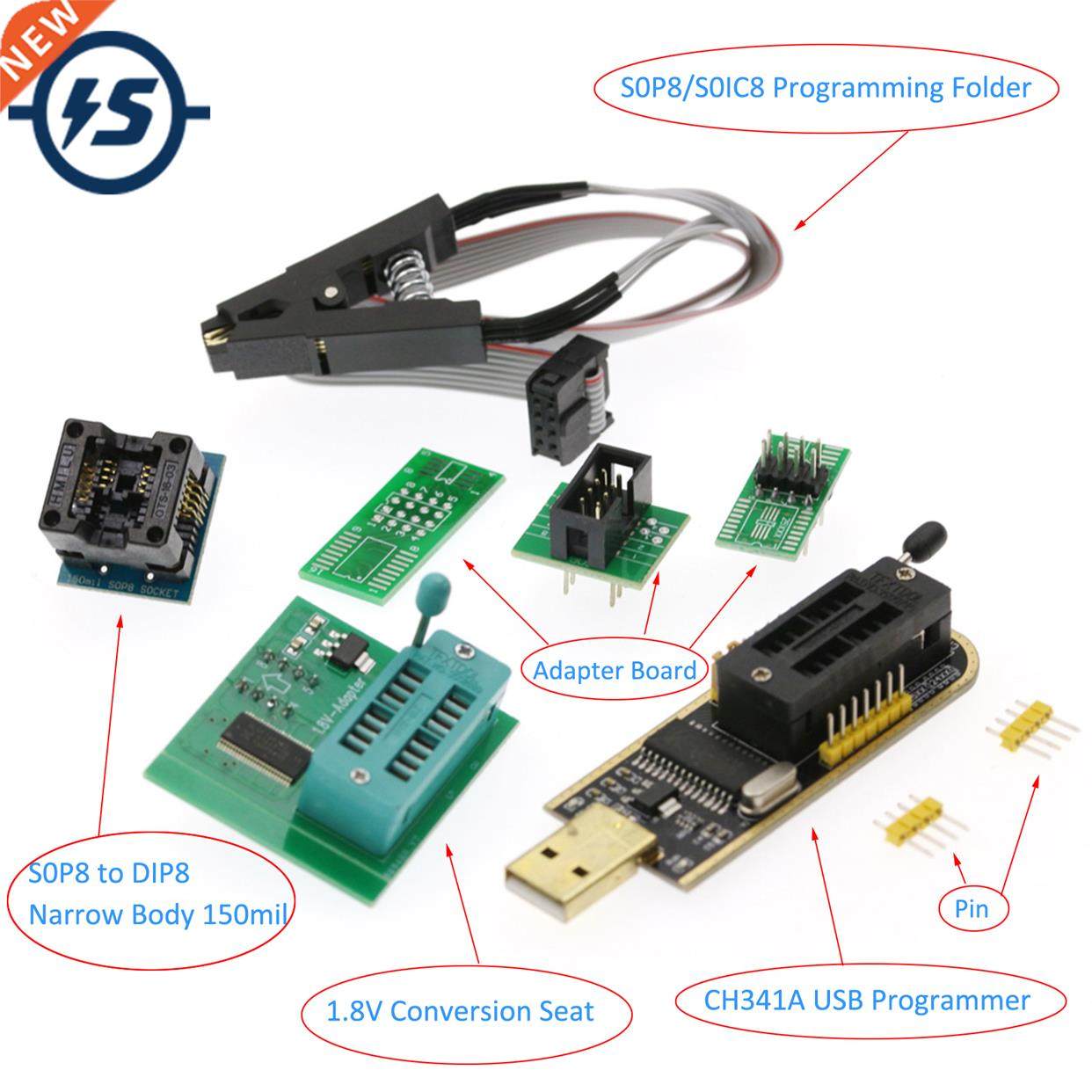 CH341A Programmer Kit Test Clip/DIP-8/SOP-8 for 8Pin Univers