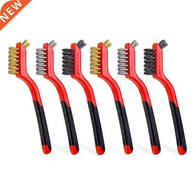 6 PCS Wire Brush Set-Brass/Nylon/Stainless Steel Bristles Cl