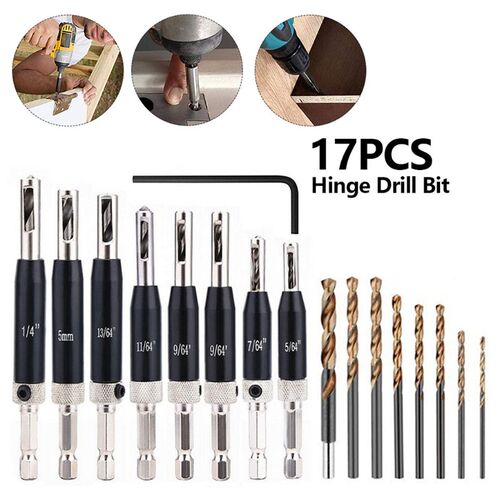 17 PCS Door And Window Hinge Hinge Hole Opener Hex Drill Bit