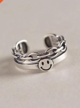 Vintage Double Layer Chain Smiley Opening Resizable Finger R