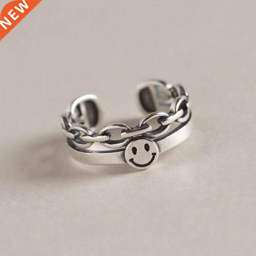 Vintage Double Layer Chain Smiley Opening Resizable Finger R
