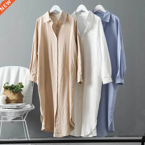 Long Sleeve Women Long Shirt Dress Spring Autumn Casual Butt