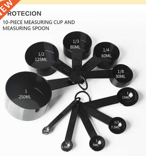 10pcs Kitchen Measuring Spoons Black Plastic Teaspoon Scoop