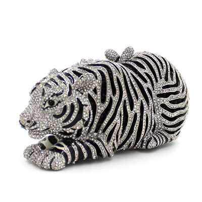 Lady Tiger Shape White Rhinestone Crystal Evening Bags Weddi