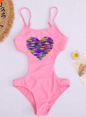 Heart Sequins Beach Wear Summer Kids One Piece Swimwear Swim