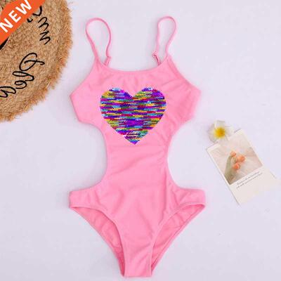 Heart Sequins Beach Wear Summer Kids One Piece Swimwear Swim