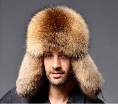 Real Raccoon Hats Men's Trapper Hats Fur&Lamb Leather