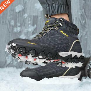 Winter Fur Plush Hiking Shoes Men Snow Warm Waterproof Hikin