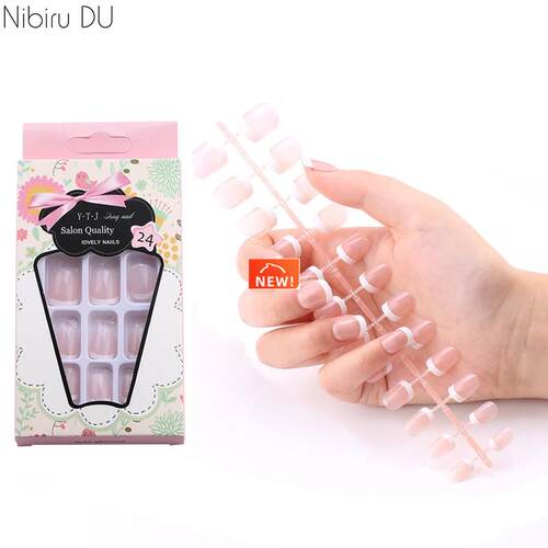 24Pcs False Fake Nails French Manicure Full Cover Fake