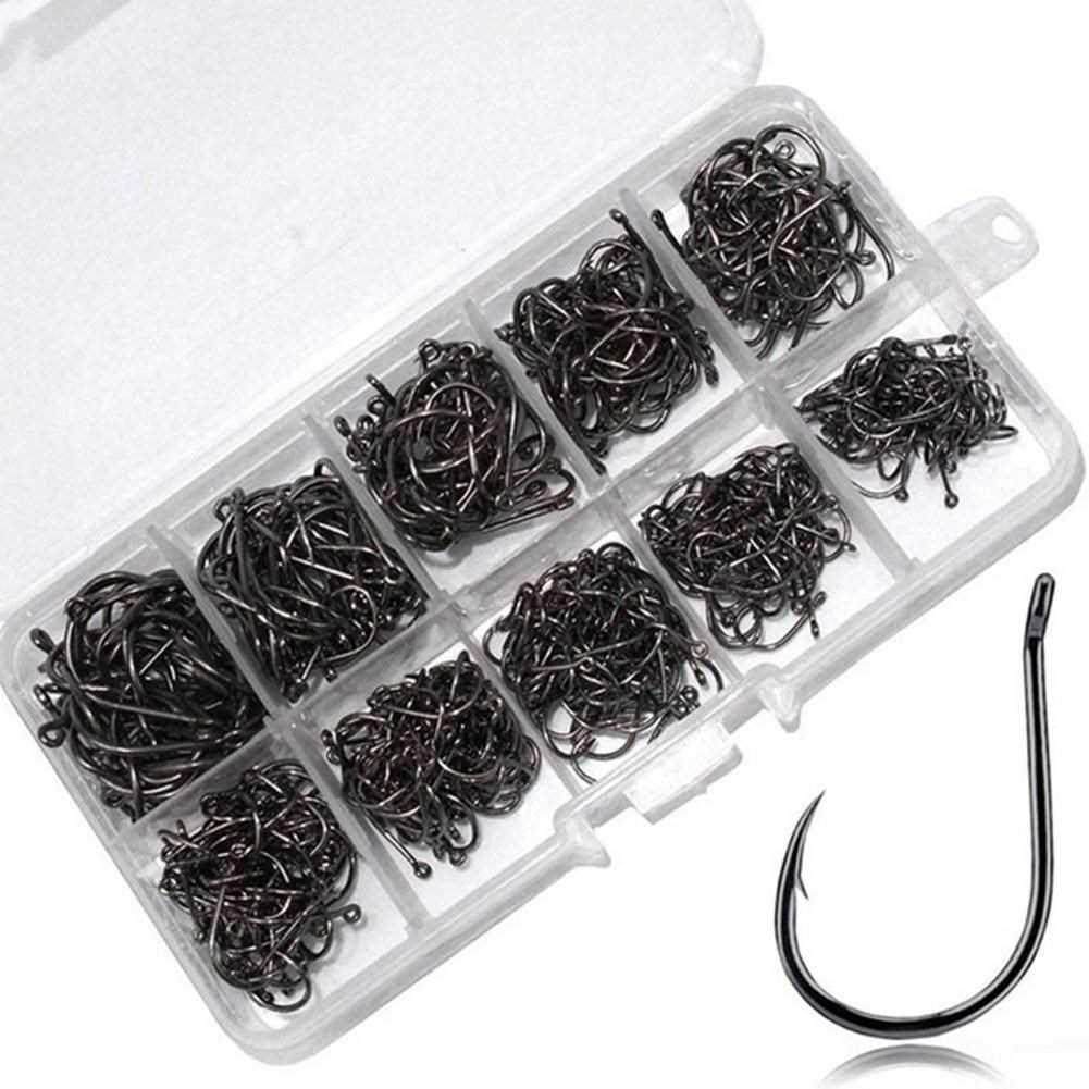 100pcs Fishing Hooks Set Carbon Steel Single Circle Fishhook