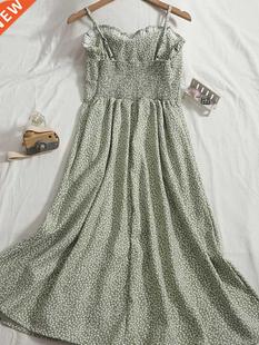 Yitimoky Printing Camis Dress Women Ruffle Baless Summer 2