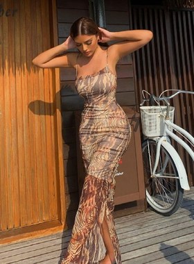 Nibber Y2K Sling Tight Mesh Summer Dress Woman Traf Robe Par