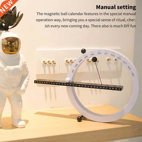 Creative Magnetic Ball Wall Clock Perpetual Wall Calendar No