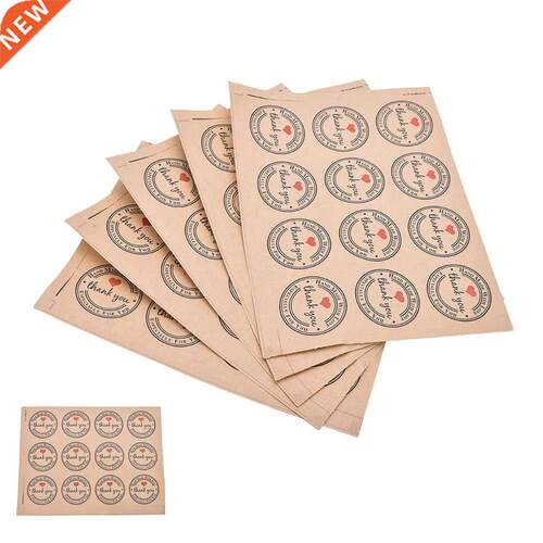 5Sheets/60pcs Love Thank You Self-adhesive Stickers Kraft La