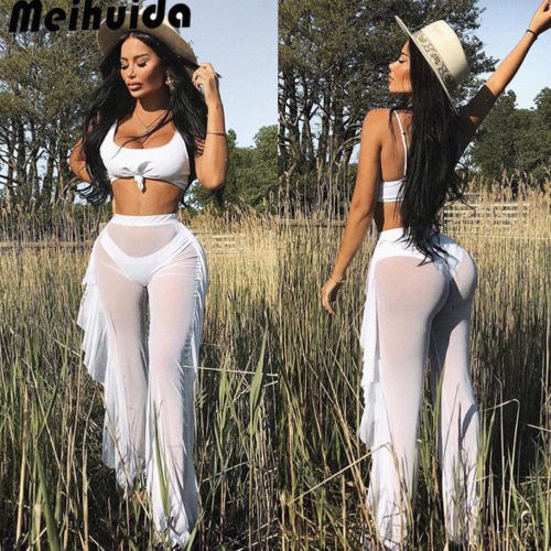 2019 Women Beach Cover up Swimwear Beach Pants Sheer See-thr