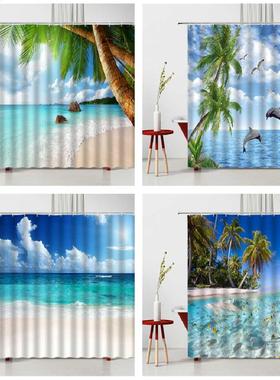 Beach Scenery Shower Curtain Set Curtains In Rooms And Hall
