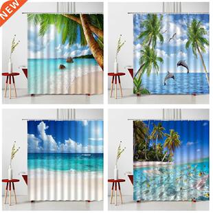 Beach Scenery Shower Curtain Set Curtains In Rooms And Hall