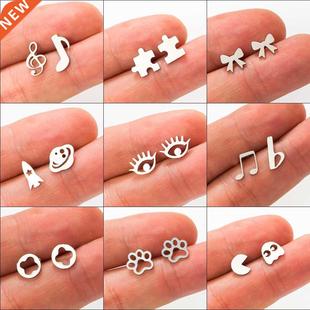 Multiple Golden Stainless Steel Cute Stud Earrings for Women