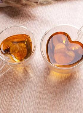 Heart Love Shaped Double Wall Glass Coffee Mug Home Office H