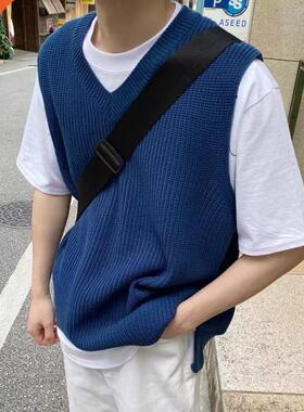 Autumn Men	s Knitted Vest V-neck Sweaters Sleeveless Soli