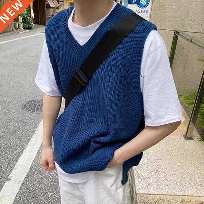 Autumn Men	s Knitted Vest V-neck Sweaters Sleeveless Soli