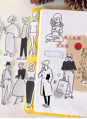 32pcs Paper Sticker Black And White Girl Pattern DIY Decorat