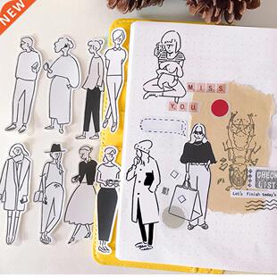 32pcs Paper Sticker Black And White Girl Pattern DIY Decorat