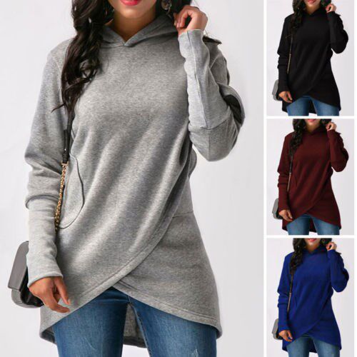 Women Long Sleeve Hoodie Sweatshirt Hooded Jumper Coat Pullo